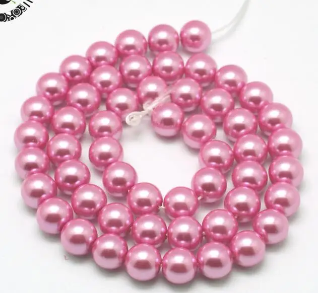 PearlPink PANDAHALL 6 мм, 8 мм, 10 мм, экологичное окрашенное стекло, жемчужные круглые бусины, хлопковый шнур, резьбовое отверстие: 0,7~ 1,1 мм, 15 дюймов - Цвет: PearlPink