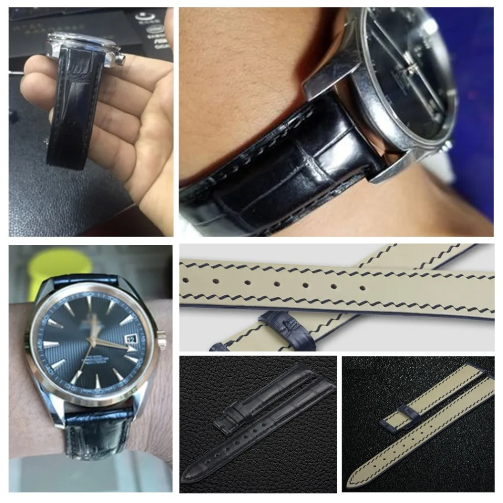 ZLIMSN Crocodile Leather Strap Hand-Stitched Fashion Quality Comfortable Waterproof Men's And Women Black Watch Band 12mm-26mm