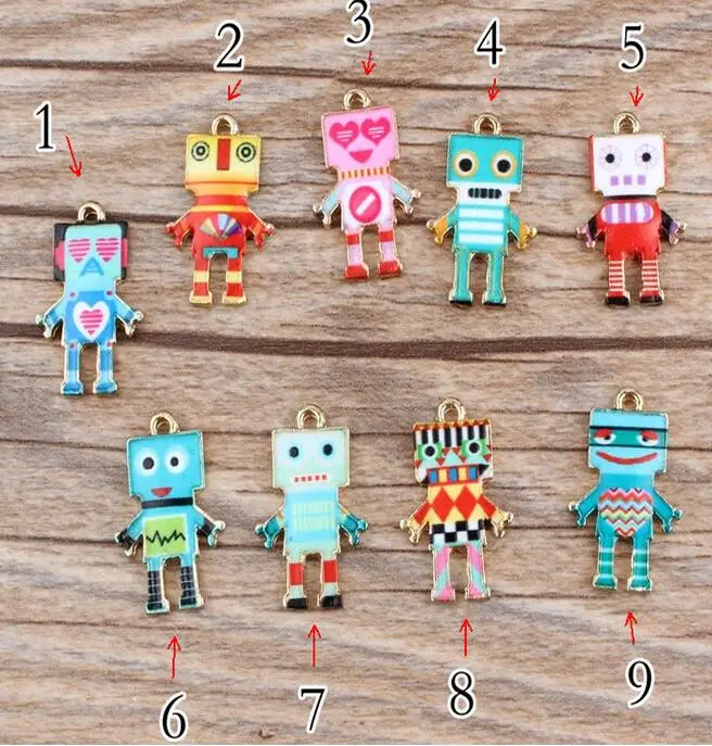 Mini order 10pcs 14*22MM Colorful Kawaii Robot Pendant Charms Gold Tone Plated Oil Drop DIY Jewelry Ornament Accessory | Украшения и