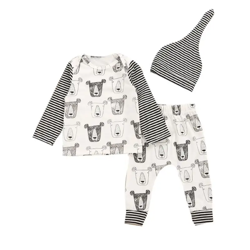 Newborn Infant Baby Girl Boy Cartoon T shirt Tops+Pants+Hat Outfit Clothes Set L9012 | Детская одежда и обувь