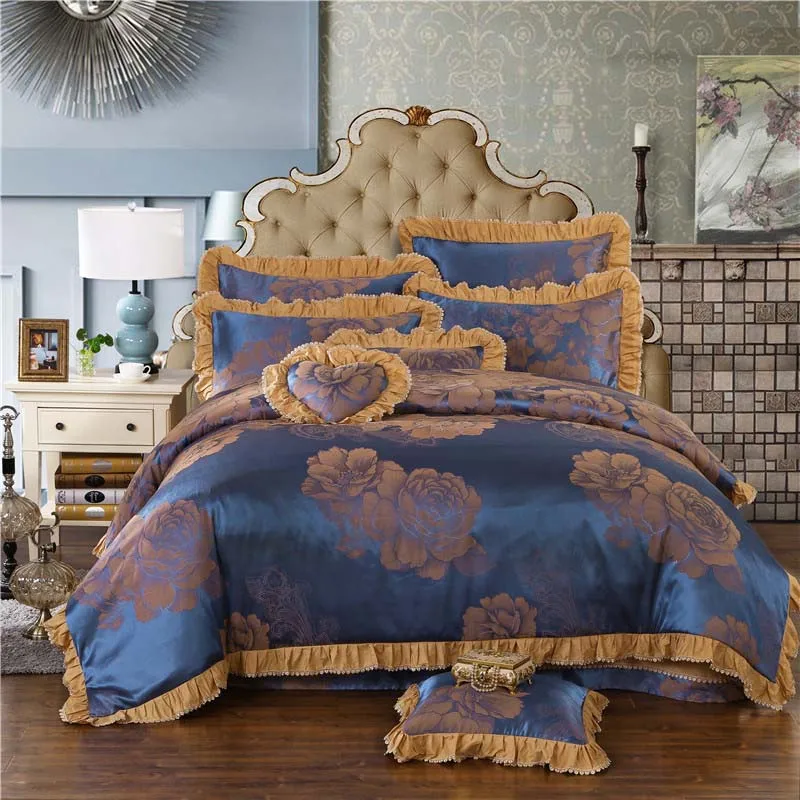 Комплект постельного белья из шелка и жаккарда с кружевом вышивкой|duvet cover|king