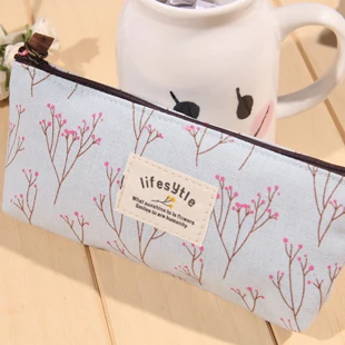 Милые тканевые пеналы на молнии с цветочными цветами милые и деревьями школьные