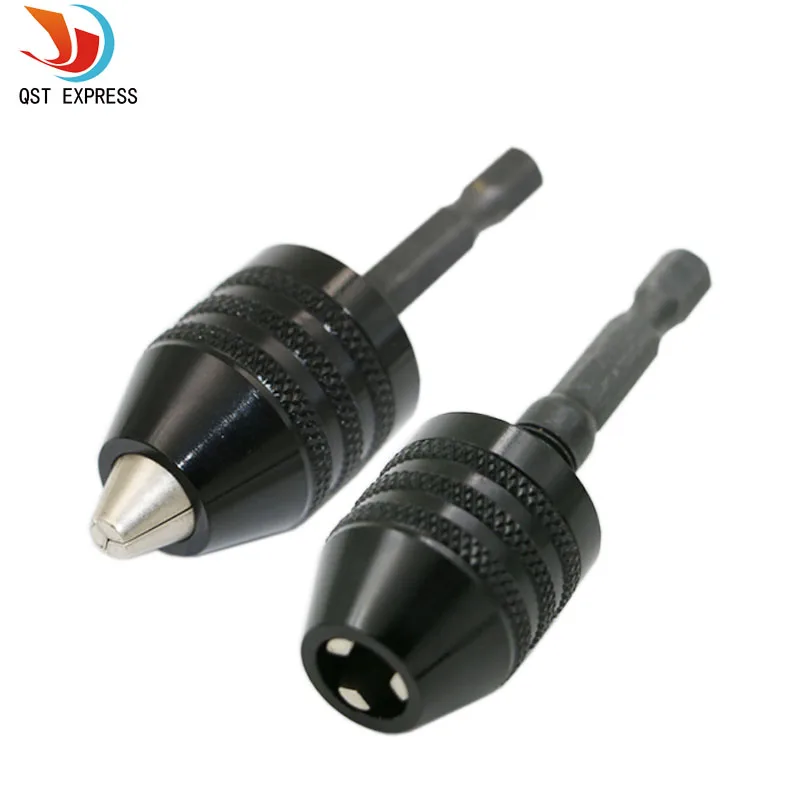 1pc 0.3-8mm Black Keyless Drill Chuck Screwdriver Impact Driver Adaptor 1/4 6.35mm Hex Shank Drill Bits Diameter Power Tools