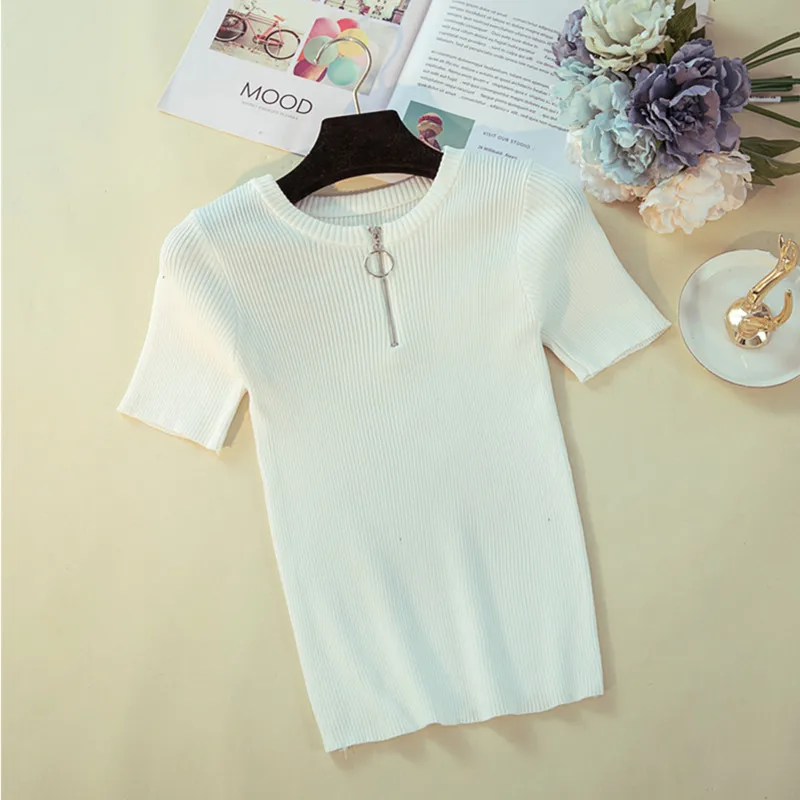 YAGENZ Ladies Korean Women Sweaters And Pullovers Knitted Sweater Summer Tops For 2018 Fashion Zipper O Neck White Top K6 | Женская