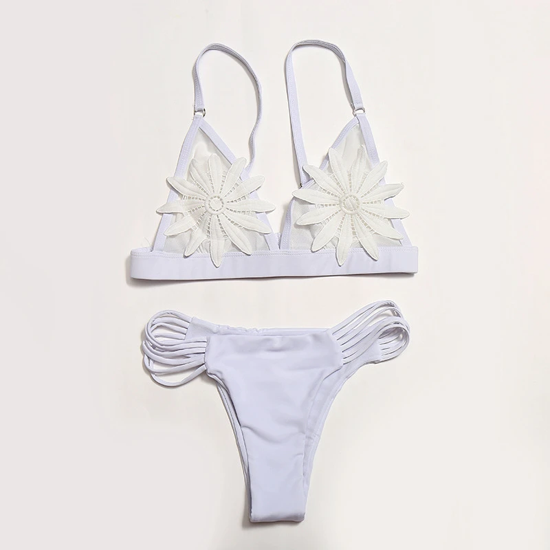 Распродажа 2020 комплект бикини с вышитыми цветами новое открытое тонгами