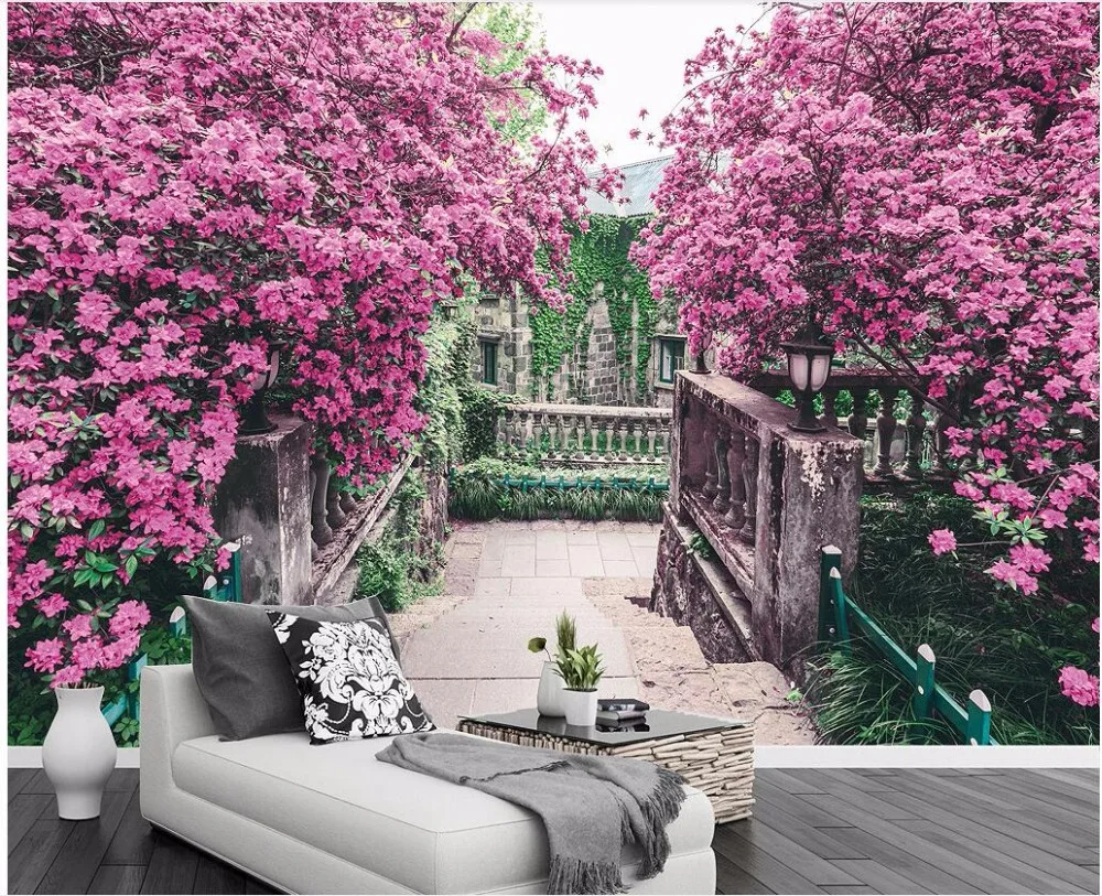 3d обои на заказ фотообои с изображением розовых цветов дерева сада ТВ фона для