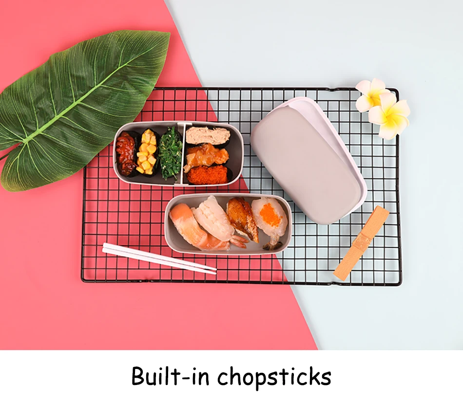 Baispo матовый 2-х слойный Коробки для обедов микроволновая печь герметичные изолированные Еда контейнер с ремешком студент бенто ланч бокс с палочками для еды