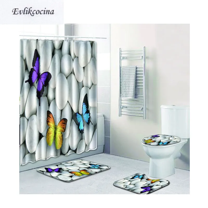 Бесплатная доставка 4 шт. набор ковриков для ванной комнаты с белыми камнями и