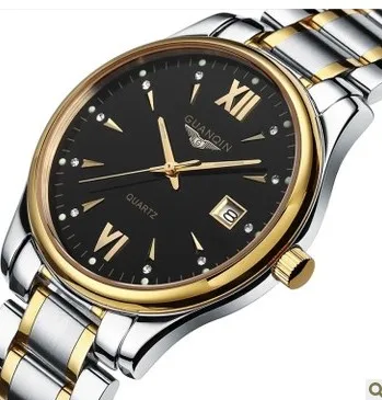 Black gold steel GUANQIN, кварцевые мужские часы, люксовый бренд, повседневная одежда, сапфировые светящиеся водонепроницаемые мужские Аналоговые наручные часы из нержавеющей стали - Цвет: Black gold steel