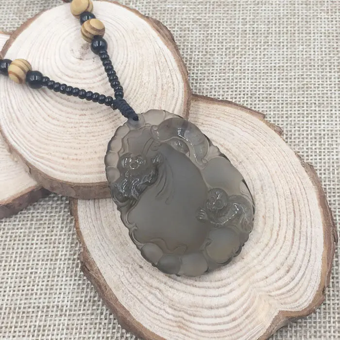 A-14 Китай ручной работы обезьяна натуральный ледяной черный обсидиан нефрит