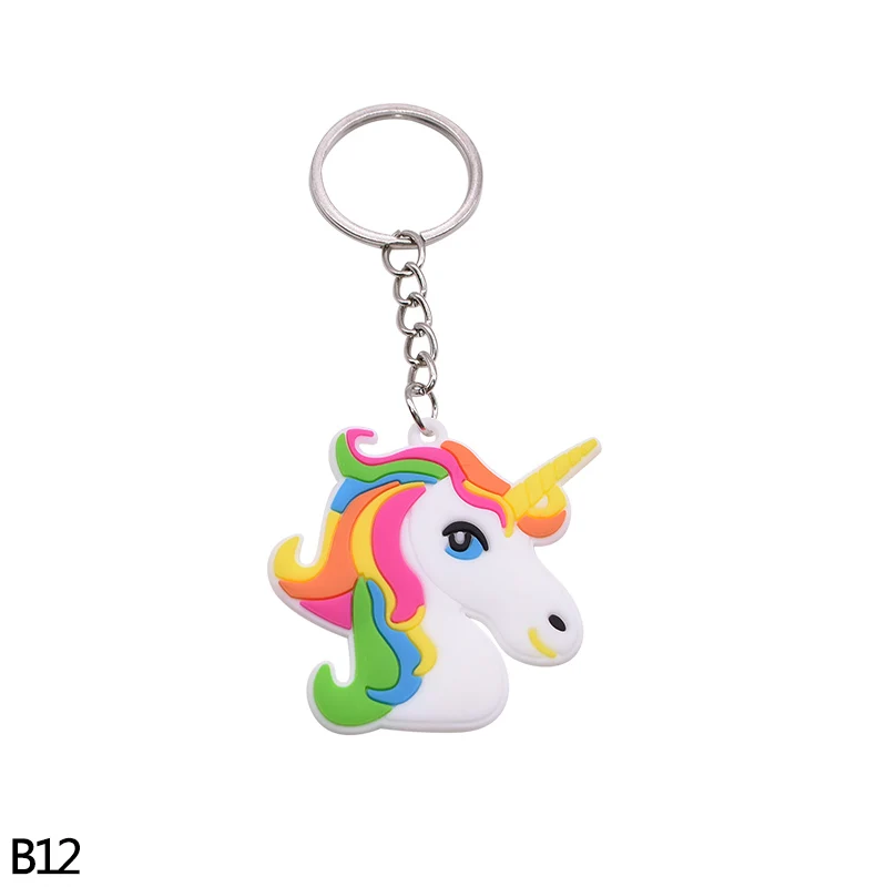B12 5/10pc Rainbow PVC Cute Animal Horse Unicorn Keychain Alloy Key Ring For Men Women Bag Phone Car Key Chian Decoration Gift Favor - Цвет: B12