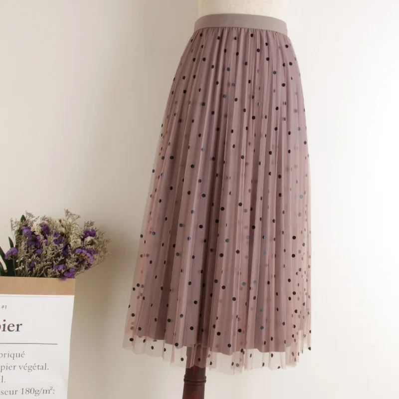 5 видов цветов плиссированная юбка в горошек бархатная сеточку весна 2019|Женские