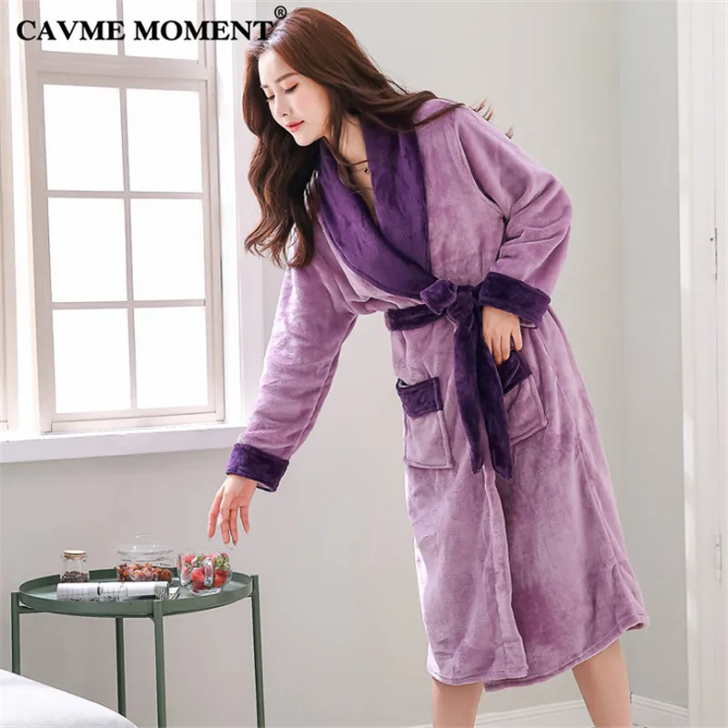 CAVME 6XL Plus Size Winter Flannel Kimono Robe for Women Femme Ladies Warm Sleepwear Night Gown Dress 70-135KG