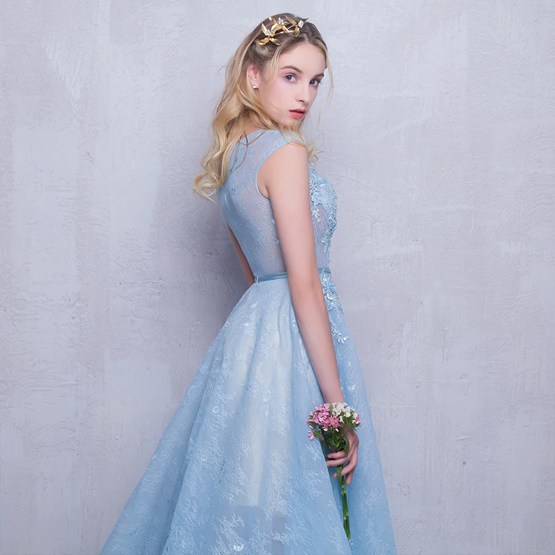 Sweet Baby Blue See Through Бисер кружева Vestidos De Festa Цветочные Аппликации Онлайн платья для