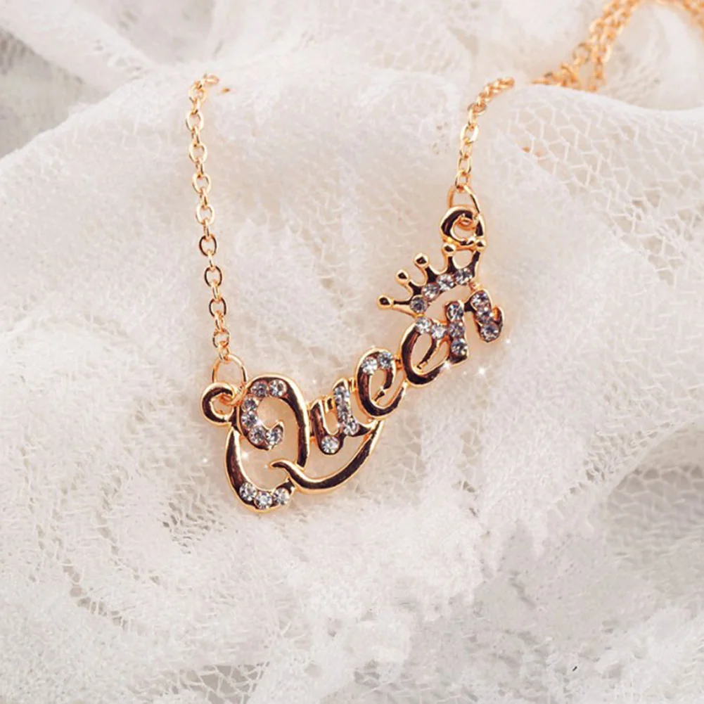 Женская короткая цепочка с буквенным принтом Queen Crown серебряянное ювелирное