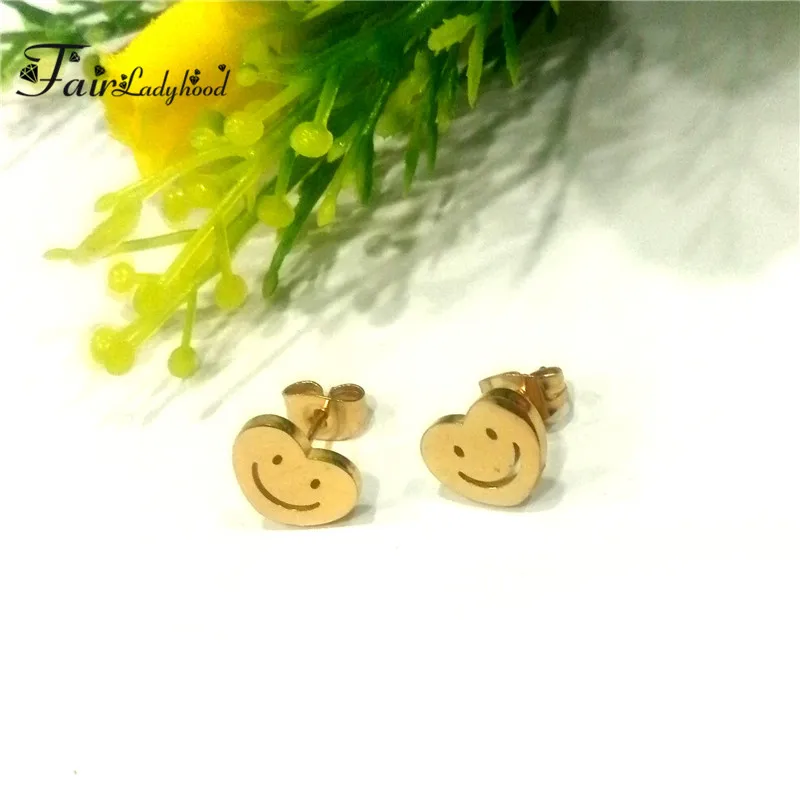 FairLadyHood Stud Earrings For Women Girls Stainless Steel Heart Shape Smile Face Women's Jewelry Gift | Украшения и