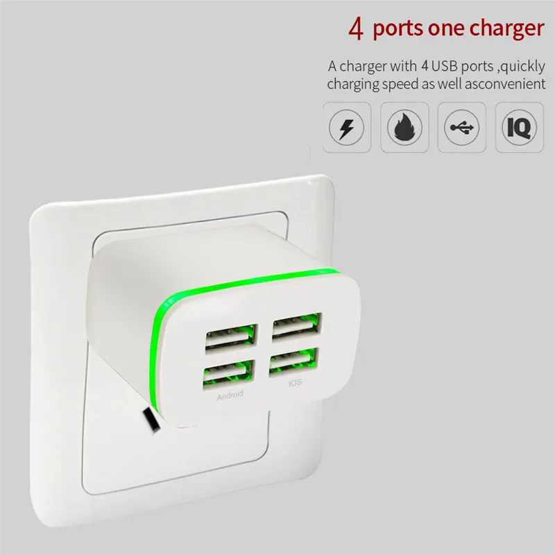 Универсальный 4-Порты и разъёмы USB Зарядное устройство 5V 4A/2A 4 Порты usb Смарт настенный Зарядное устройство для путешествий Зарядное устройство светодиодный светильник со штепсельной вилкой европейского стандарта для iPhone samsung LG