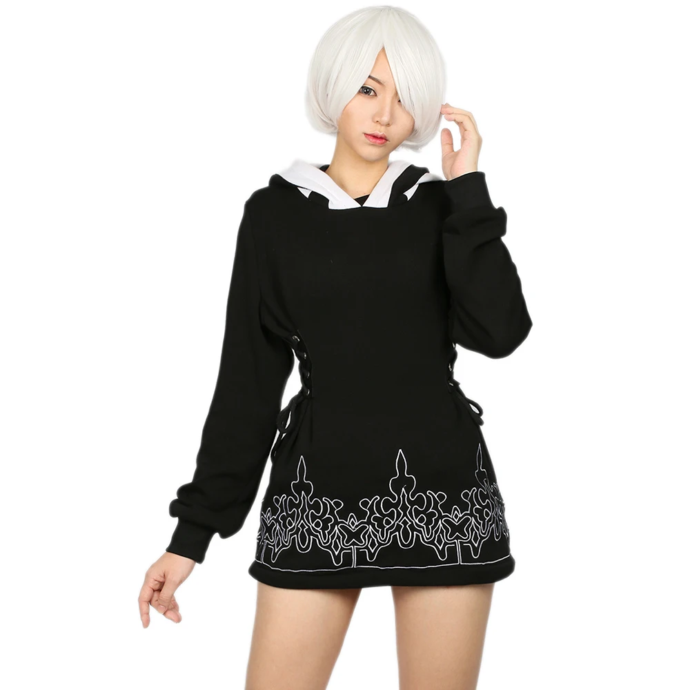 XCOSER NieR Automata 2B худи черный хлопковый свитшот игра косплей костюм пальто Хэллоуин вечерние повседневные толстовки платье для женщин