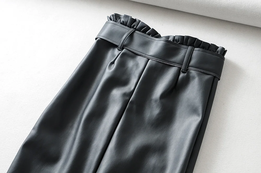 Летняя женская шикарная юбка миди из искусственной кожи Faldas Mujer Paperbag с поясом и молнией сзади, женские повседневные юбки до середины икры