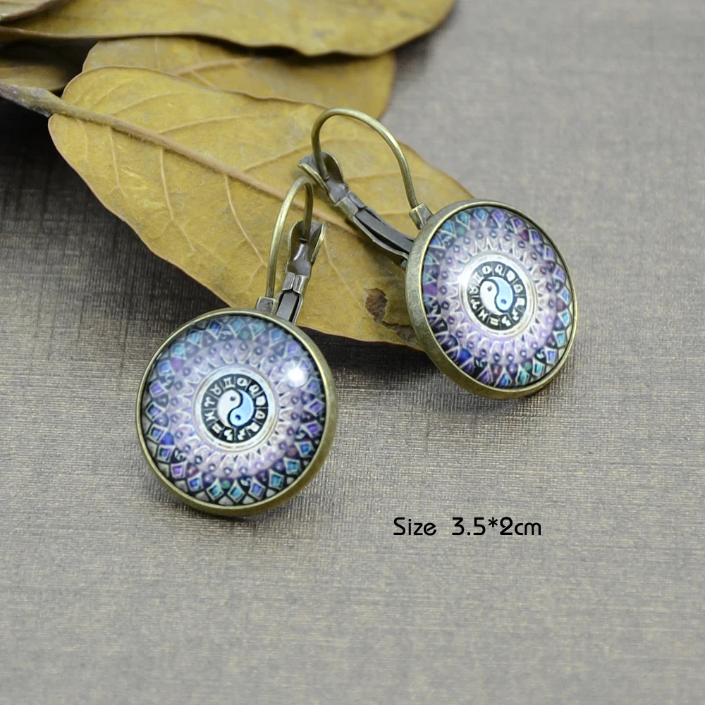 Bohemia Ethnic Style Bronze Silver Color Earrings Round Shape With Tai Chi Pattern Drop For Women Accessories | Украшения и