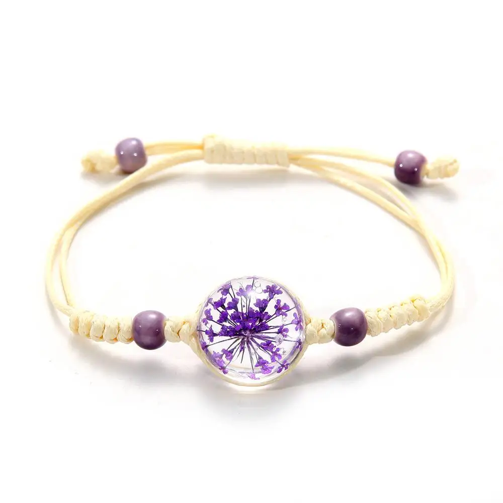 SONGDA Boho прозрачный стеклянный шар плетеные браслеты сушеный цветок Гипсофила