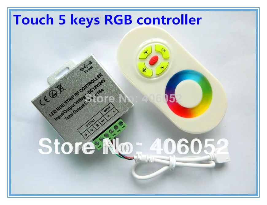 

2014 real top fasion yes ccc ce rohs black white 12v rf 5 key rgb led controller touch remote 18a for 5050 smd strip dc 12-24v