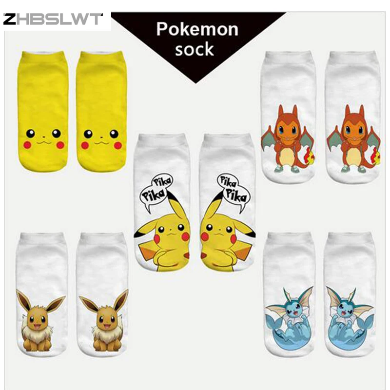 ZHBSLWT Pokemon Новое поступление Kawaii женские носки Харадзюку 3D принты носки для отдыха Пикачу Новинка Короткие милые носки