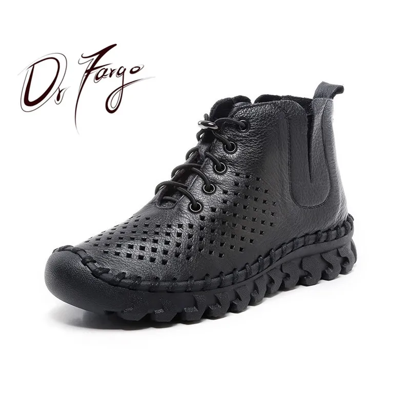

DRFARGO 51855 Women Boots Genuine Leather Shoes Women Summer Spring 2019 Ankle Boots Big size 43 cut out round toe Platform Boot