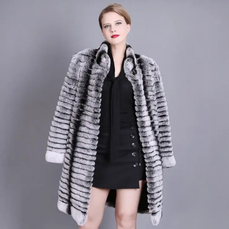 XS-7XL Women Natural Real Fur Coat Stand Collar Full Pelt Genuine Rex Rabbit Fur Long Jacket Winter Clothes Women enlarge