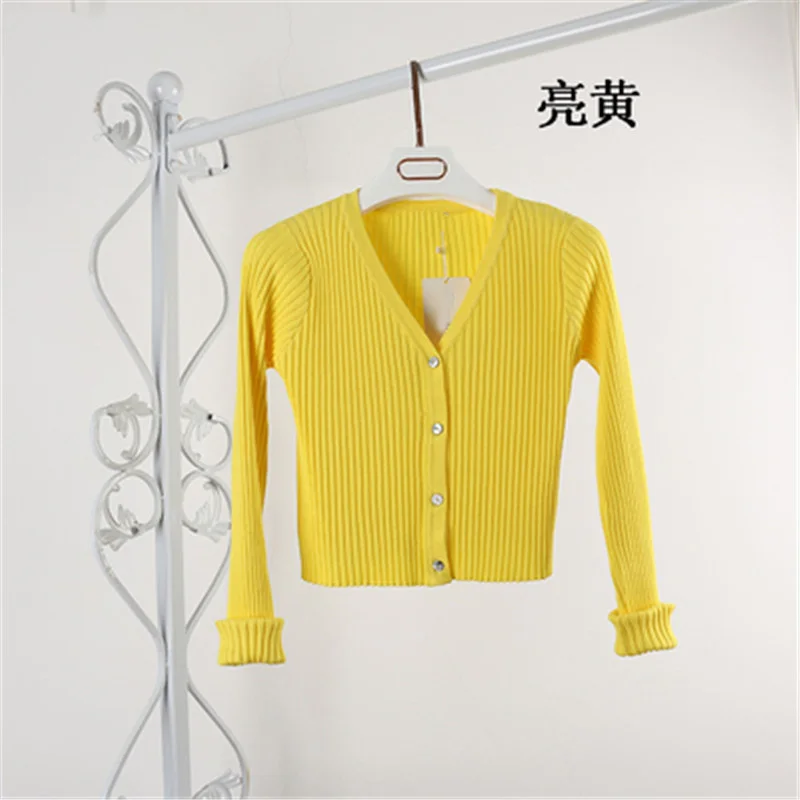 2018 Women Slim V Neck Knitted Cardigan Long Sleeve Cropped Sweaters Ladies Solid Short Cardigans Candy ZY4195 |