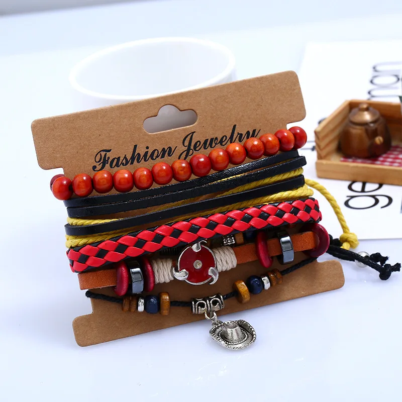 3 шт./компл. панк хиппи черная красная оболочка кожаный желтый шнур узел