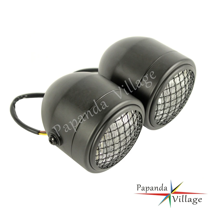 Черный мотоциклетный двойной Головной фонарь с защитой от гриля для Harley Suzuki Honda