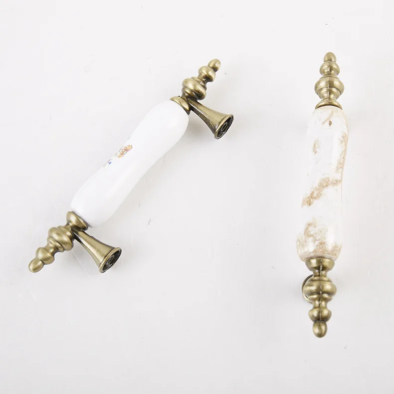 Бронзовый винтаж Керамические Ручки Шкафа 76 мм Старинные мраморный Ящик Тянет |