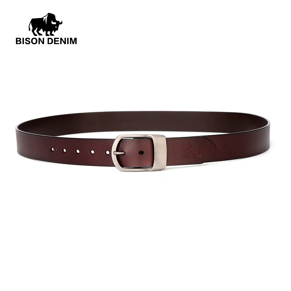 Мужские ковбойские ремни BISON DENIM винтажные брендовые из натуральной кожи с