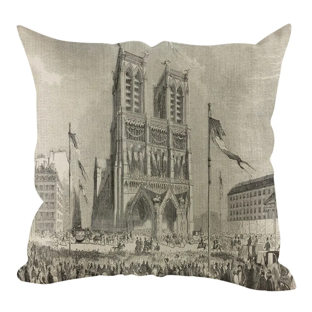 Современный стиль старинное здание квадратные подушки Чехол льняная обнимающая