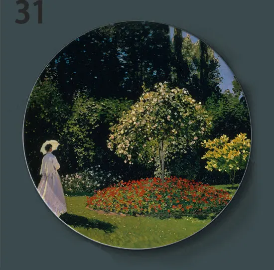 31 Laude Monet Роспись стен гобелены тарелки керамические домашние декоративные блюдо Отель гостиная фон дисплей масляной живописи тарелки - Цвет: 31