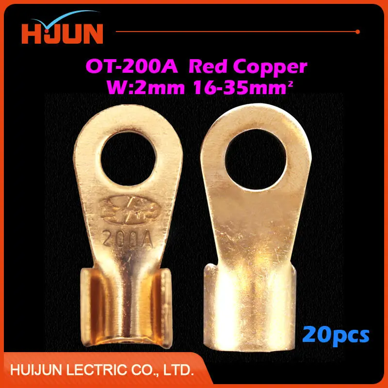 

20pcs/lot OT-200A 10.2mm Dia Red Copper Circular Splice Crimp Terminal Wire Naked Connector for 16-35 Square Cable