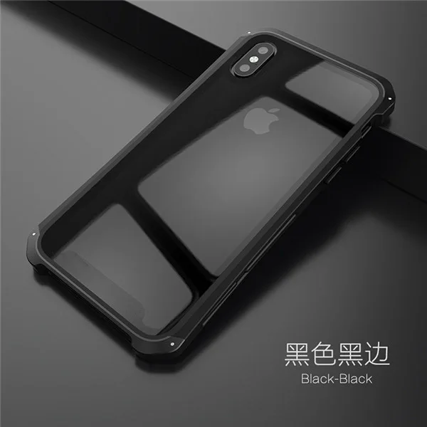 Black Black Soinmy противоударный металлический чехол для iPhone XR, чехол-броня, закаленное стекло, задняя крышка для iPhone 6, 7, 8 Plus, X, XS, XR, XS Max, роскошный чехол - Цвет: Black Black