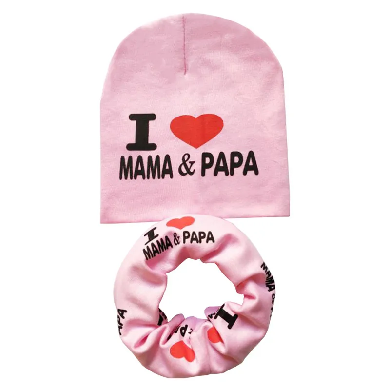 Pink MAMA PAPA set Осенне-зимний вязаный детский шарф, шапка, набор для девочек, шапка, шарф, набор, новая мода для мальчиков, Детский набор из шапки и шарфа - Цвет: Pink MAMA PAPA set