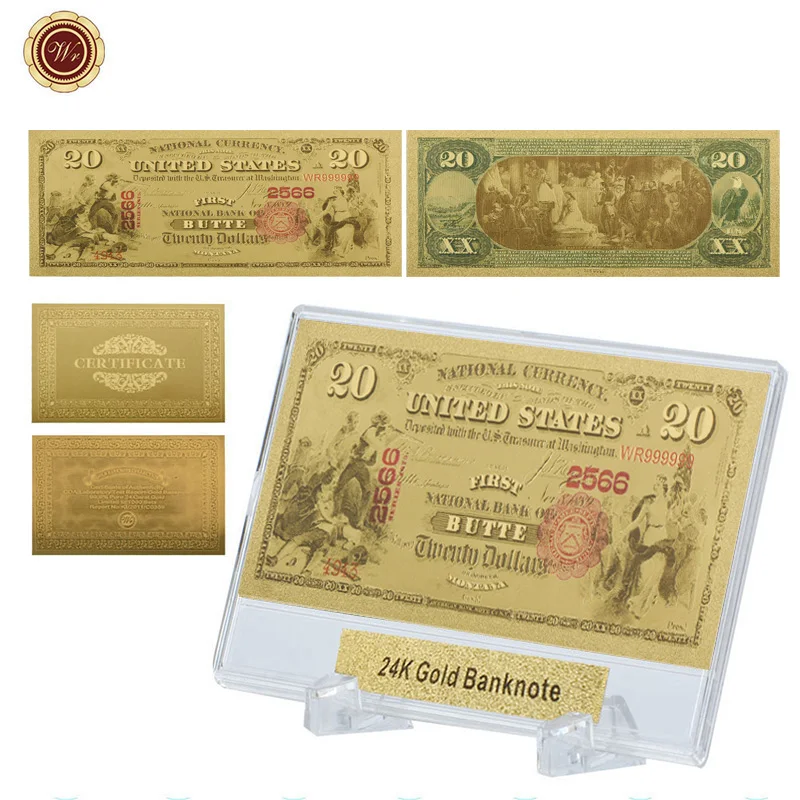 WR Красочные золотые банкноты 20 долларовые из золотой фольги поддельные деньги сувенирные подарки фестиваль