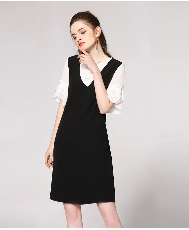 2018 элегантные женские модные с бантом летнее платье plus size layered рукава крылышки