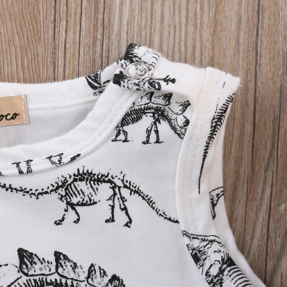 Детский хлопковый комбинезон без рукавов с принтом динозавров | Детская одежда и