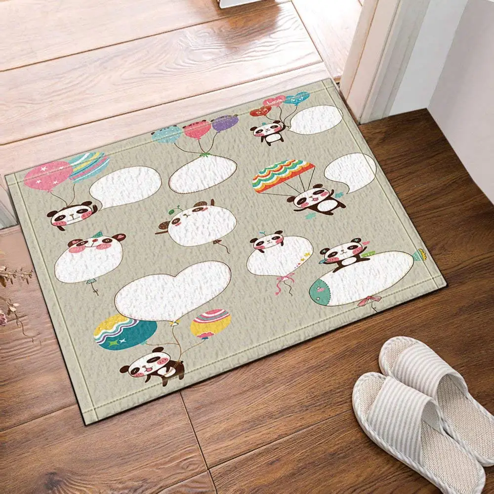 Коврик для ванной с изображением панды из мультфильма играющего воздушным шаром