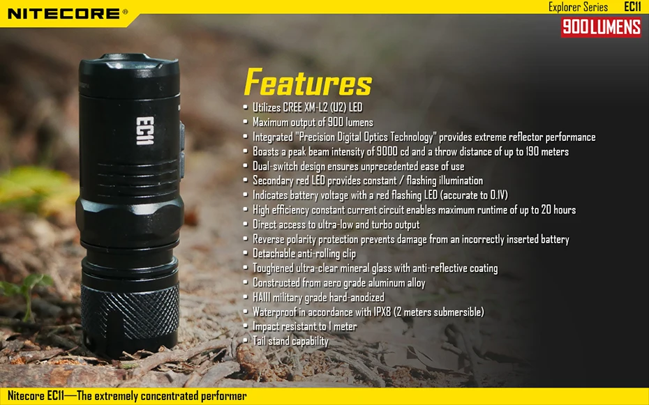 NITECORE EC11 светильник дальнего действия мини портативный светодиодный светильник с литиевой батареей