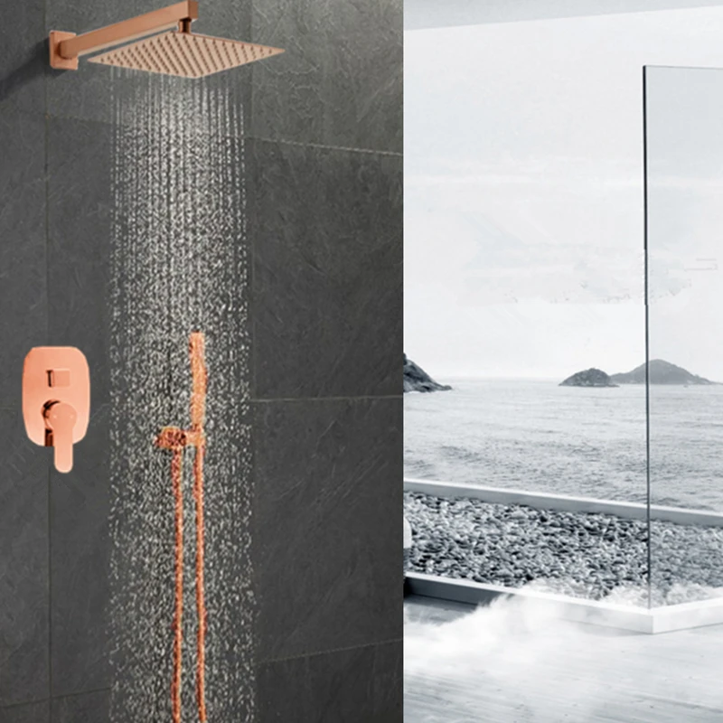 Настенный смеситель для душа Hongdec из латуни цвета розового золота с насадкой 10