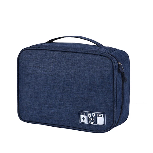 navy blue Дорожный универсальный органайзер для кабелей, Чехлы, аксессуары для электроники, сумка для хранения с регулируемыми отделениями - Цвет: navy blue
