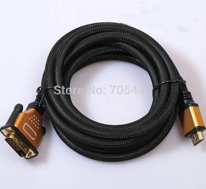 5 м Высококачественный золотой HDMI к DVI (24 + 1) кабель с нейлоновой сеткой для
