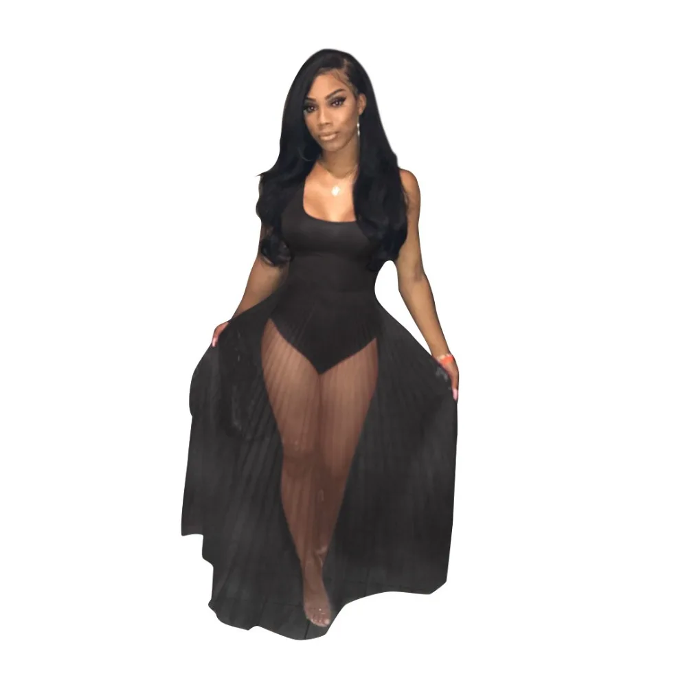 Клубное популярное Сетчатое платье макси на бретелях женские сексуальные