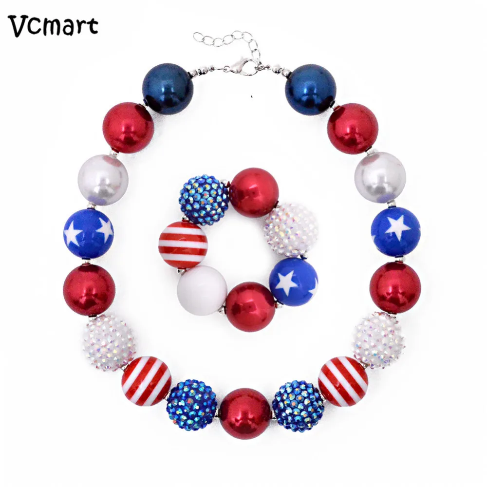 Vcmart July 4th 1 Набор массивное ожерелье красный/синий из бисера жевательной резинки