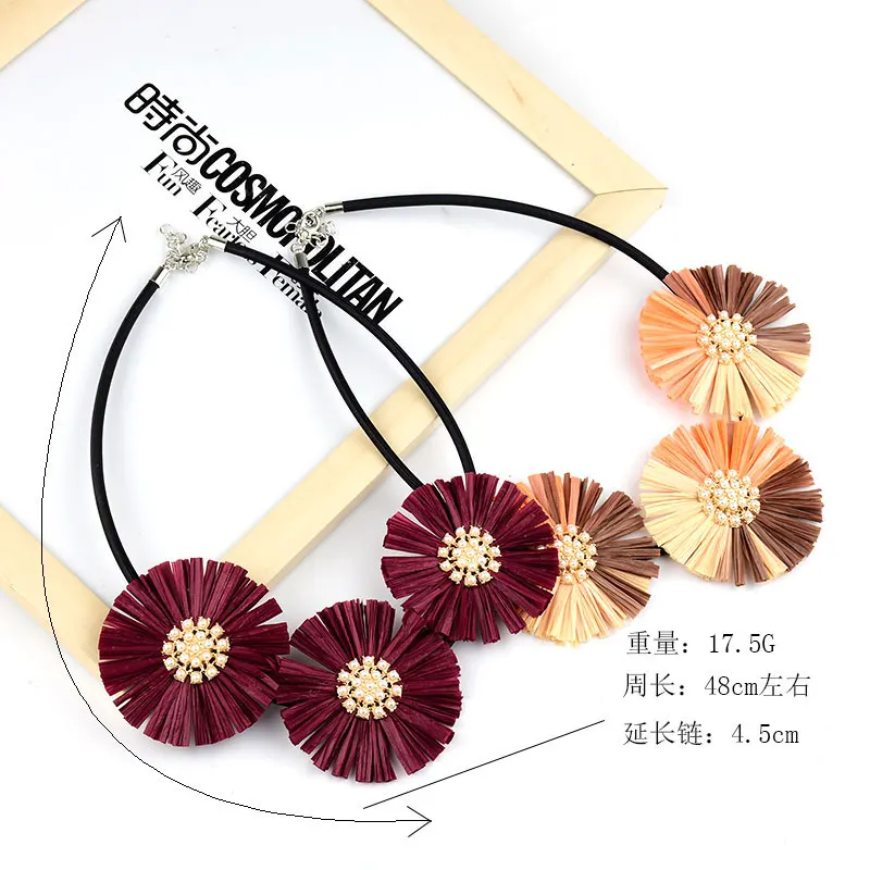 Bohemia Necklace For Women Vintage Raffia Flower Pearl Statement Fashion choker collier femme Party Gift Power Jewelry | Украшения и
